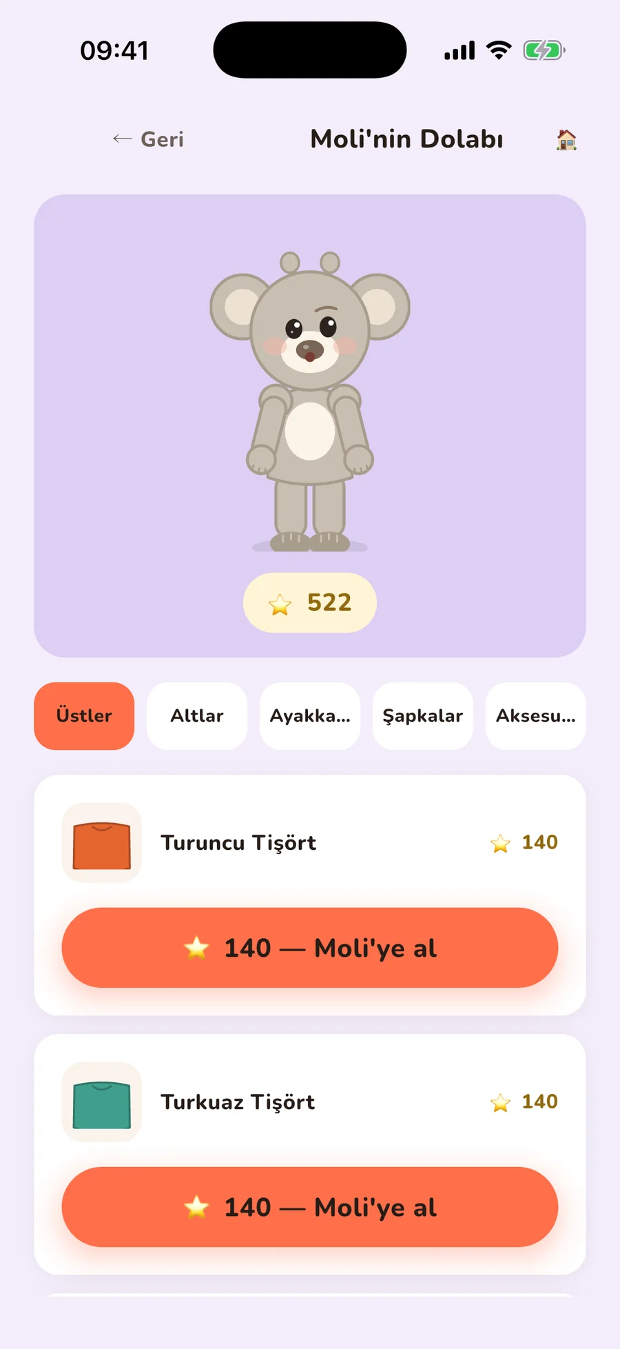 Moli'nin Dolabı: tişörtler ve yıldızla satın alma düğmeleri
