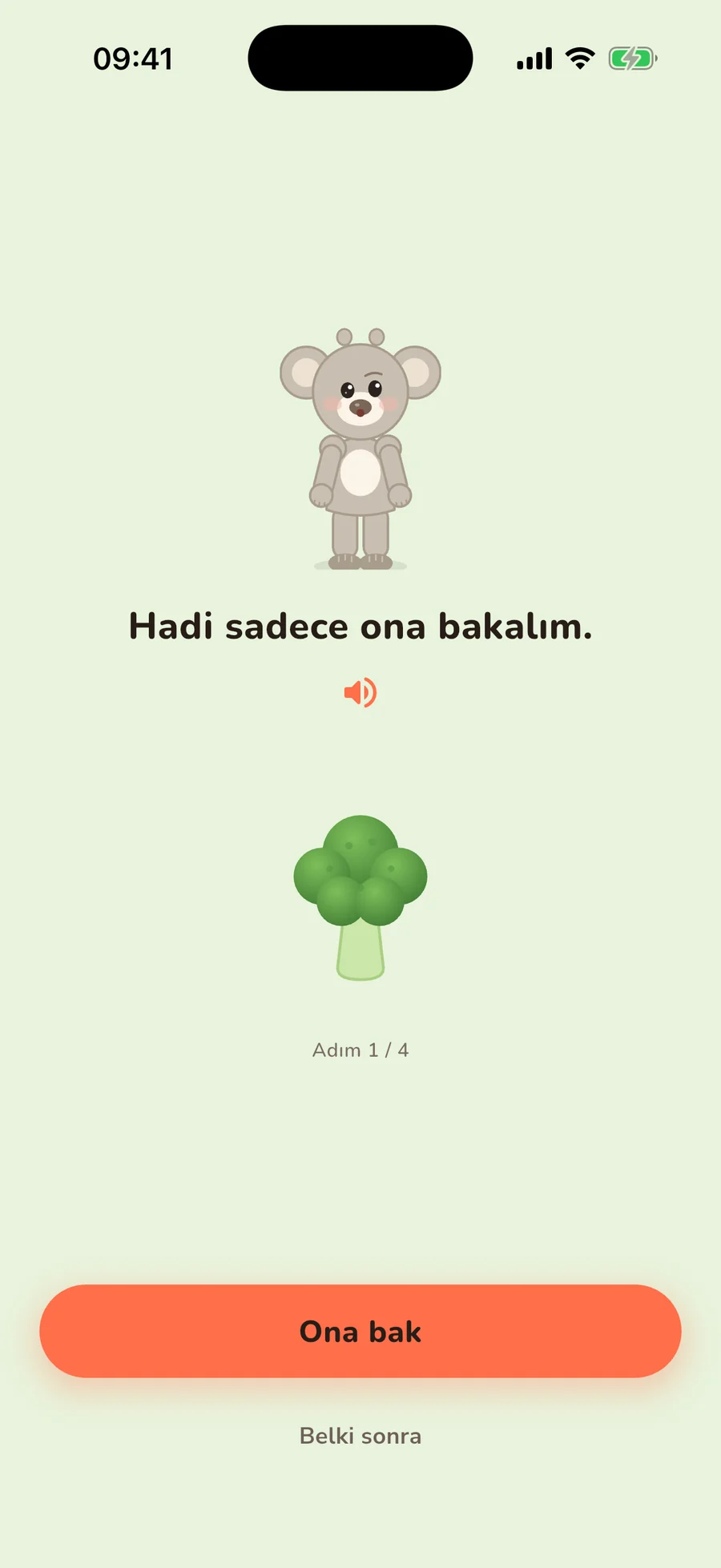 Koamoli yiyecek keşfi: brokoliye bak, dokun, kokla, tadına bak