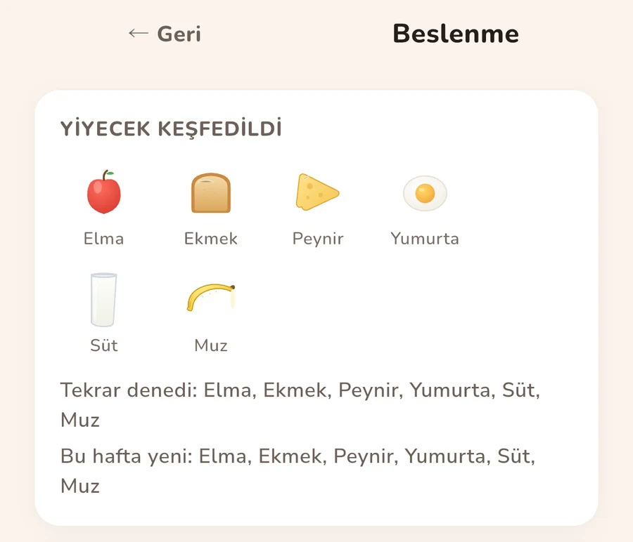 Koamoli ebeveyn alanı: keşfedilen yiyecekler, tekrar denenenler ve bu hafta yeni olanlar